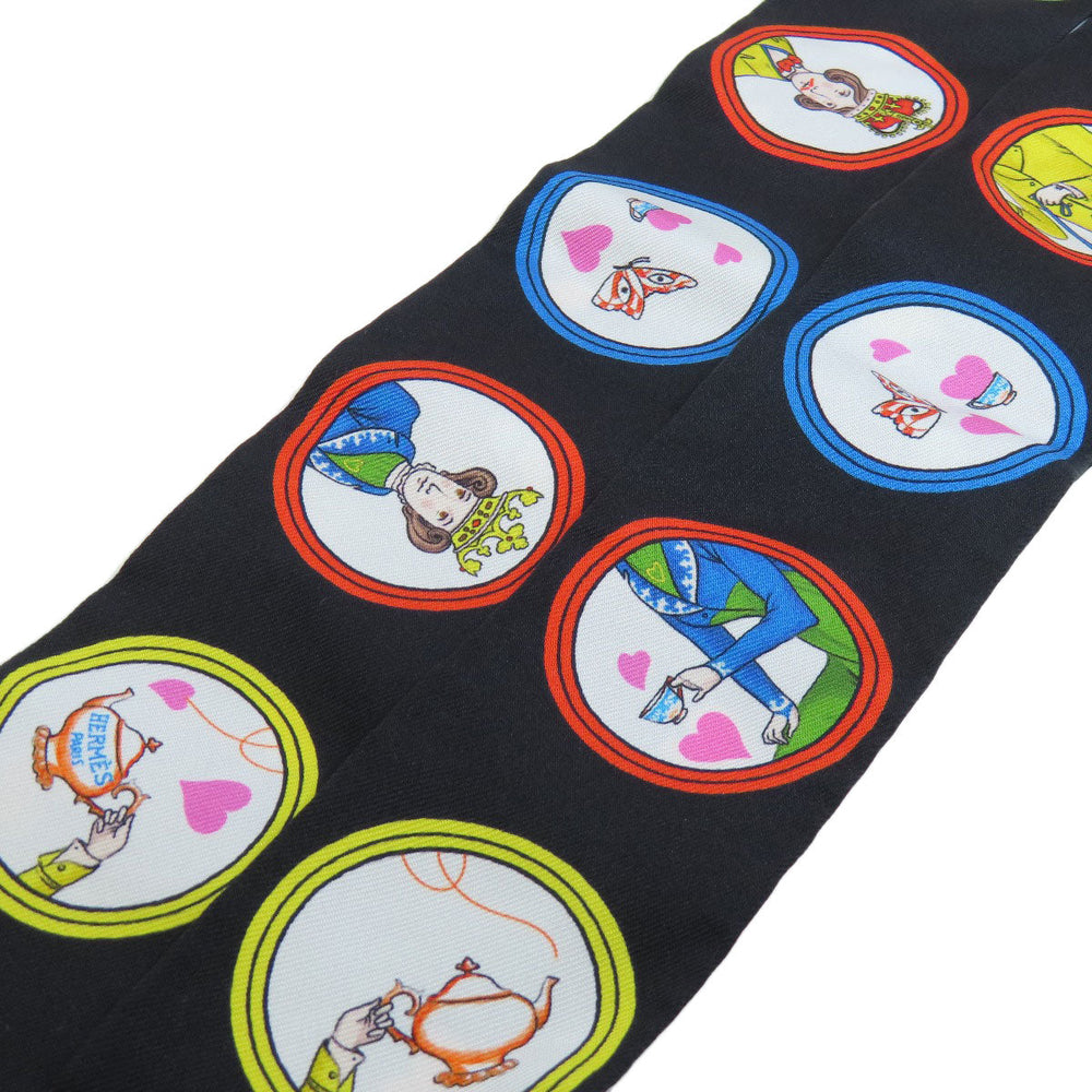 HERMES scarf silk black Twilly Women Used Authentic