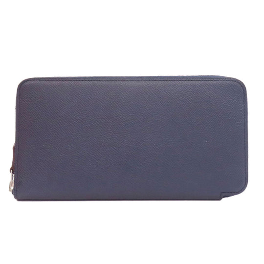 HERMES Long Wallet Purse Epsom Navy Azap Silk In Long Blue Indigo Women Used Authentic