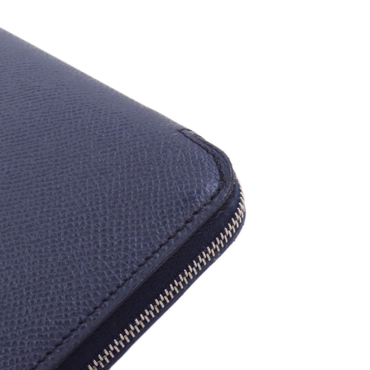 HERMES Long Wallet Purse Epsom Navy Azap Silk In Long Blue Indigo Women Used Authentic