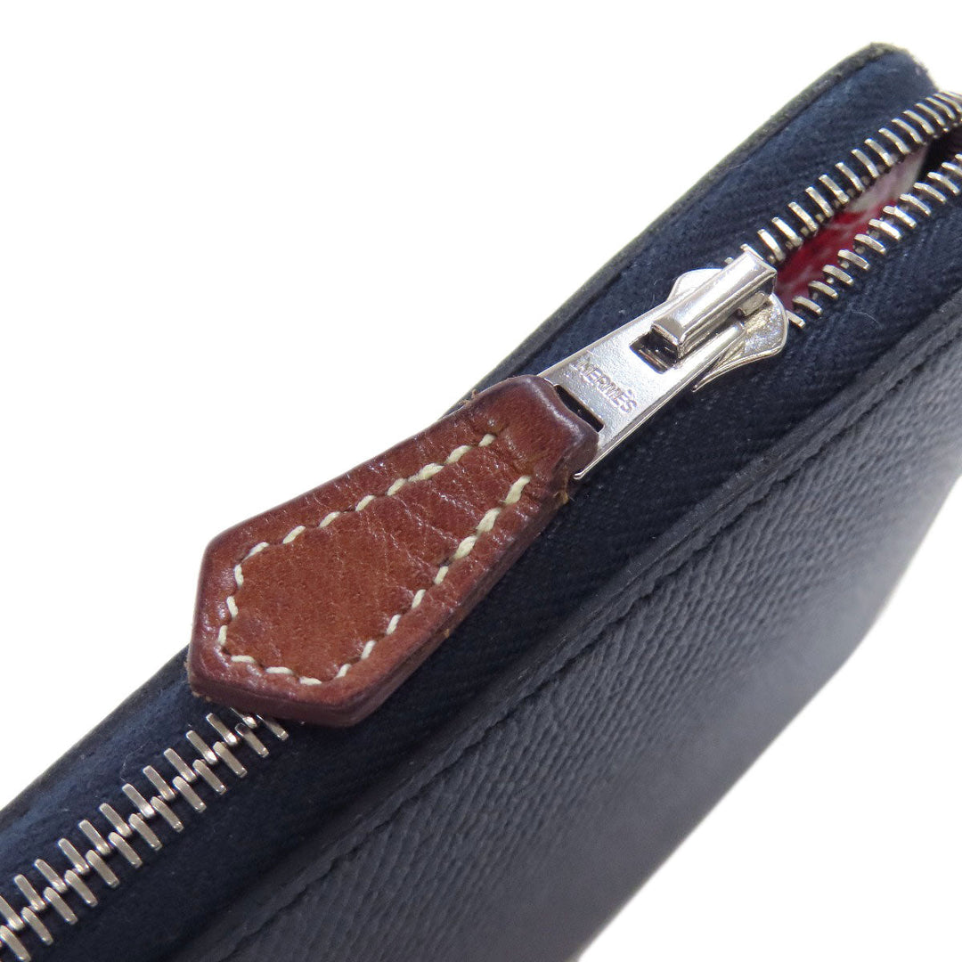 HERMES Long Wallet Purse Epsom Navy Azap Silk In Long Blue Indigo Women Used Authentic