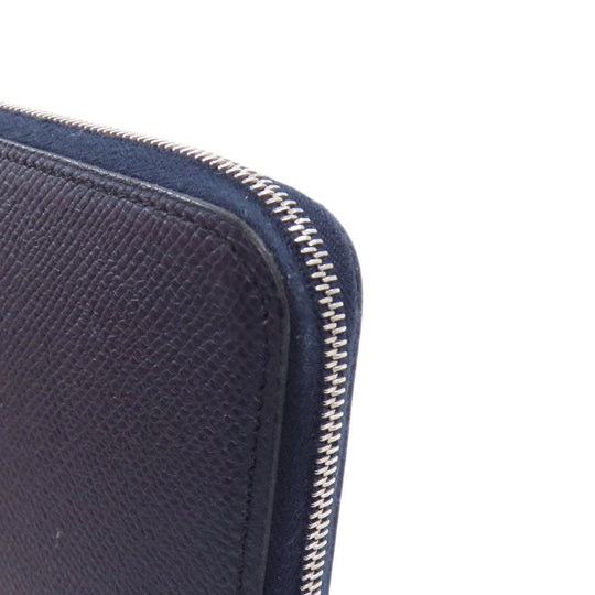 HERMES Long Wallet Purse Epsom Navy Azap Silk In Long Blue Indigo Women Used Authentic