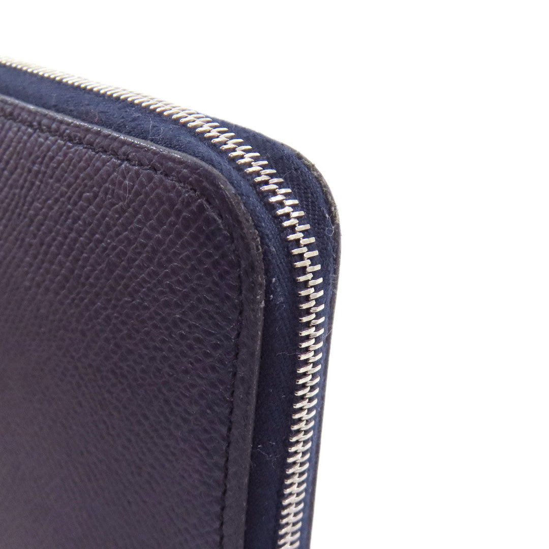 HERMES Long Wallet Purse Epsom Navy Azap Silk In Long Blue Indigo Women Used Authentic