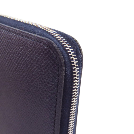 HERMES Long Wallet Purse Epsom Navy Azap Silk In Long Blue Indigo Women Used Authentic