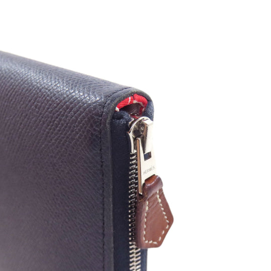 HERMES Long Wallet Purse Epsom Navy Azap Silk In Long Blue Indigo Women Used Authentic