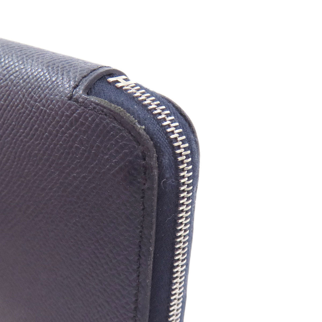 HERMES Long Wallet Purse Epsom Navy Azap Silk In Long Blue Indigo Women Used Authentic