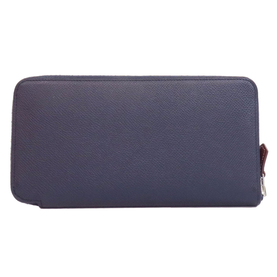 HERMES Long Wallet Purse Epsom Navy Azap Silk In Long Blue Indigo Women Used Authentic