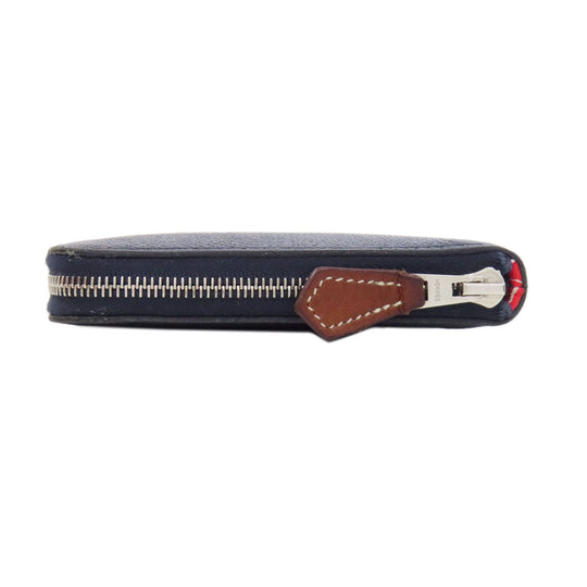 HERMES Long Wallet Purse Epsom Navy Azap Silk In Long Blue Indigo Women Used Authentic