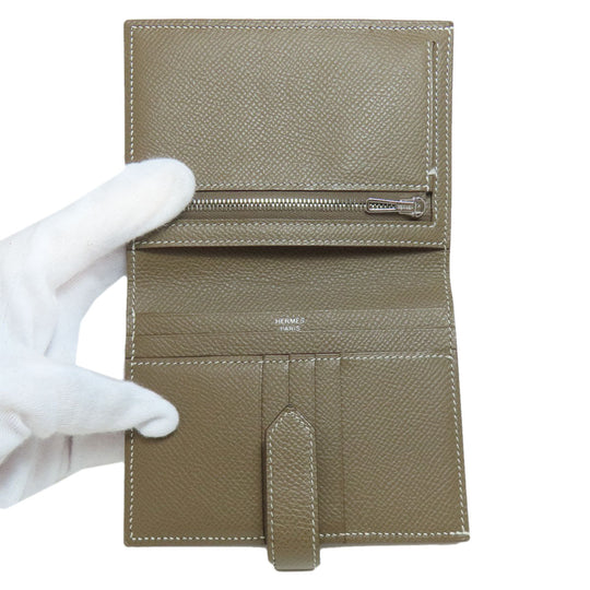 HERMES Bifold Wallet Epsom beige Bearn Compact SilverMetal