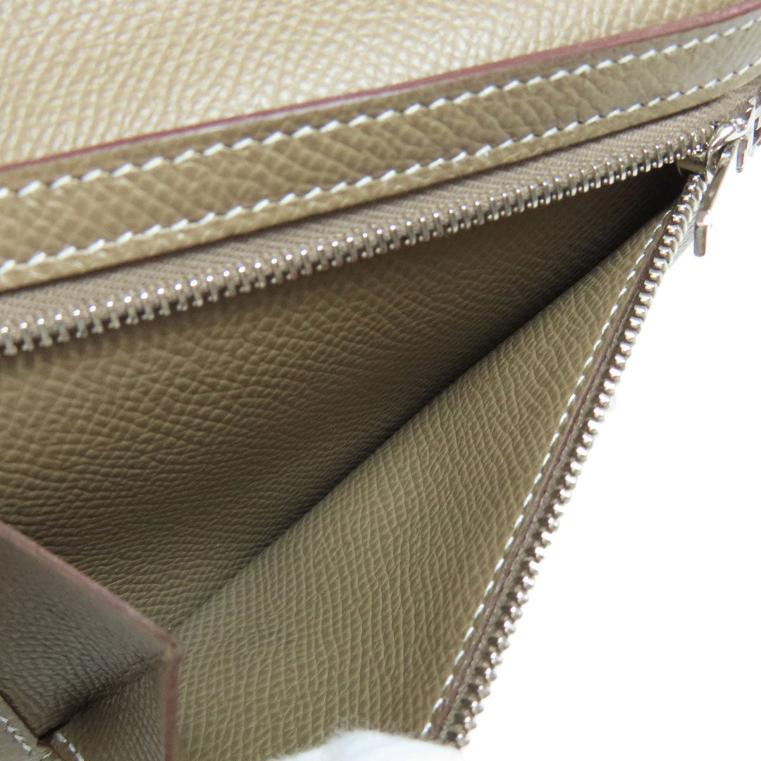 HERMES Bifold Wallet Epsom beige Bearn Compact SilverMetal