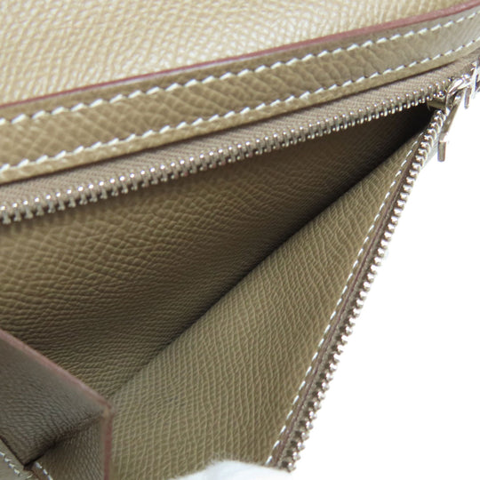 HERMES Bifold Wallet Epsom beige Bearn Compact SilverMetal