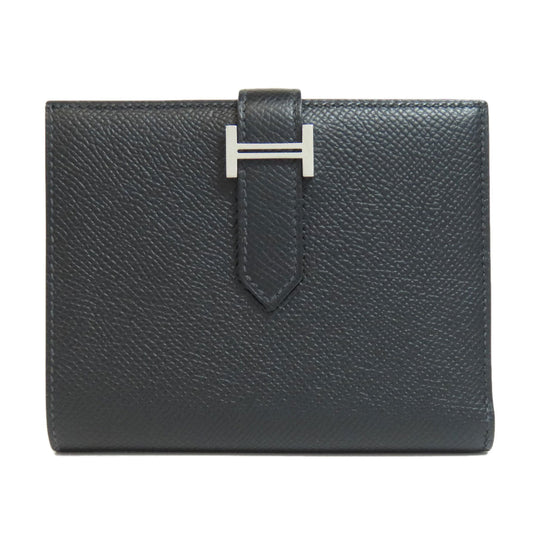 HERMES Bifold Wallet Epsom black Bearn Compact SilverMetal Women Used Authentic