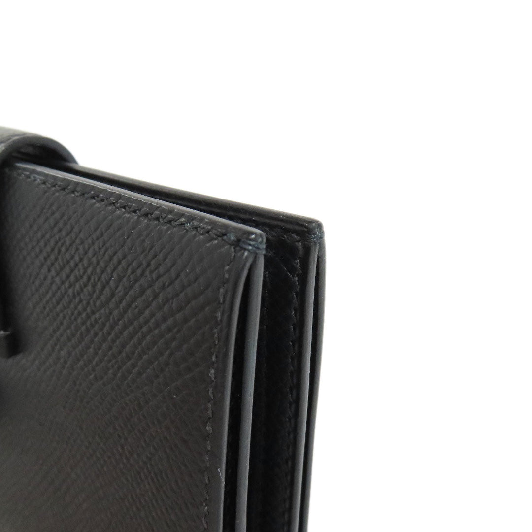 HERMES Bifold Wallet Epsom black Bearn Compact SilverMetal Women Used Authentic