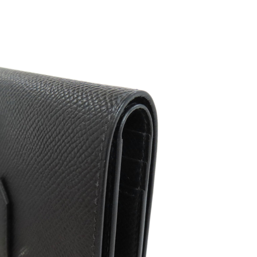 HERMES Bifold Wallet Epsom black Bearn Compact SilverMetal Women Used Authentic
