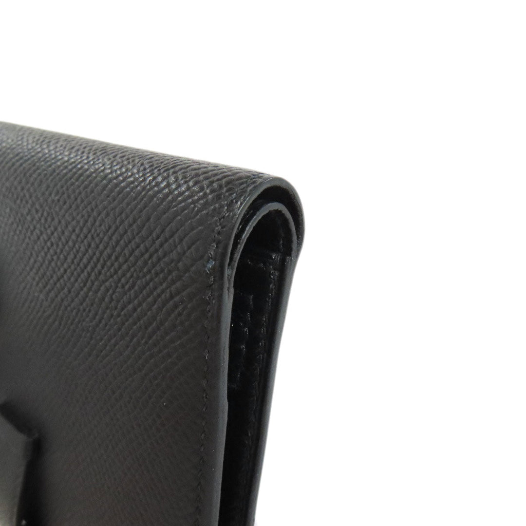 HERMES Bifold Wallet Epsom black Bearn Compact SilverMetal Women Used Authentic
