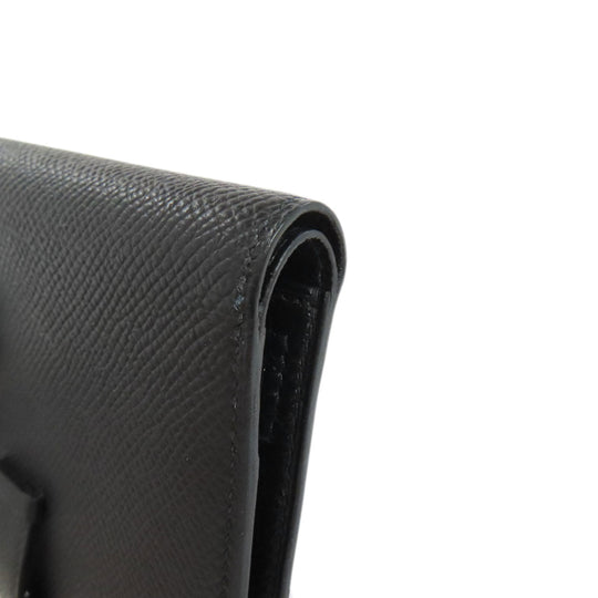 HERMES Bifold Wallet Epsom black Bearn Compact SilverMetal Women Used Authentic