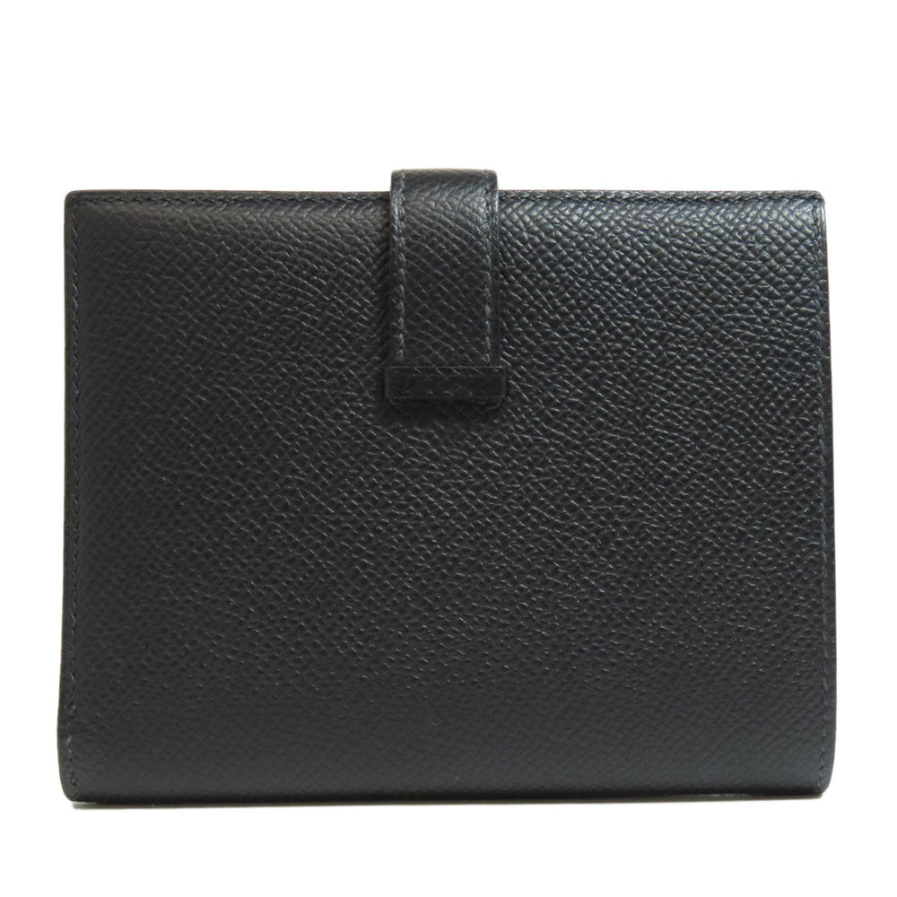HERMES Bifold Wallet Epsom black Bearn Compact SilverMetal Women Used Authentic