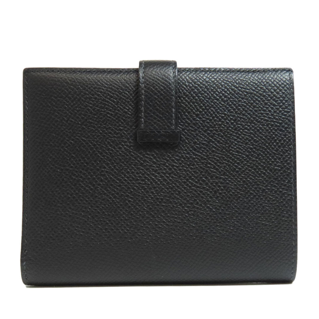 HERMES Bifold Wallet Epsom black Bearn Compact SilverMetal Women Used Authentic