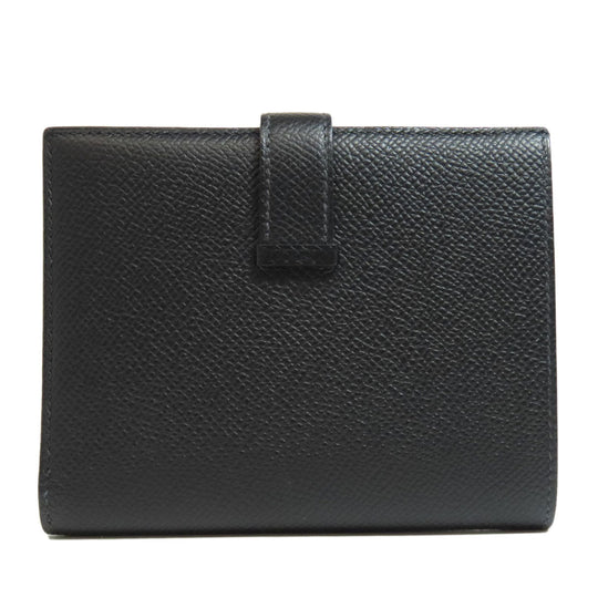 HERMES Bifold Wallet Epsom black Bearn Compact SilverMetal Women Used Authentic