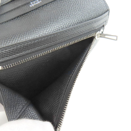 HERMES Bifold Wallet Epsom black Bearn Compact SilverMetal Women Used Authentic