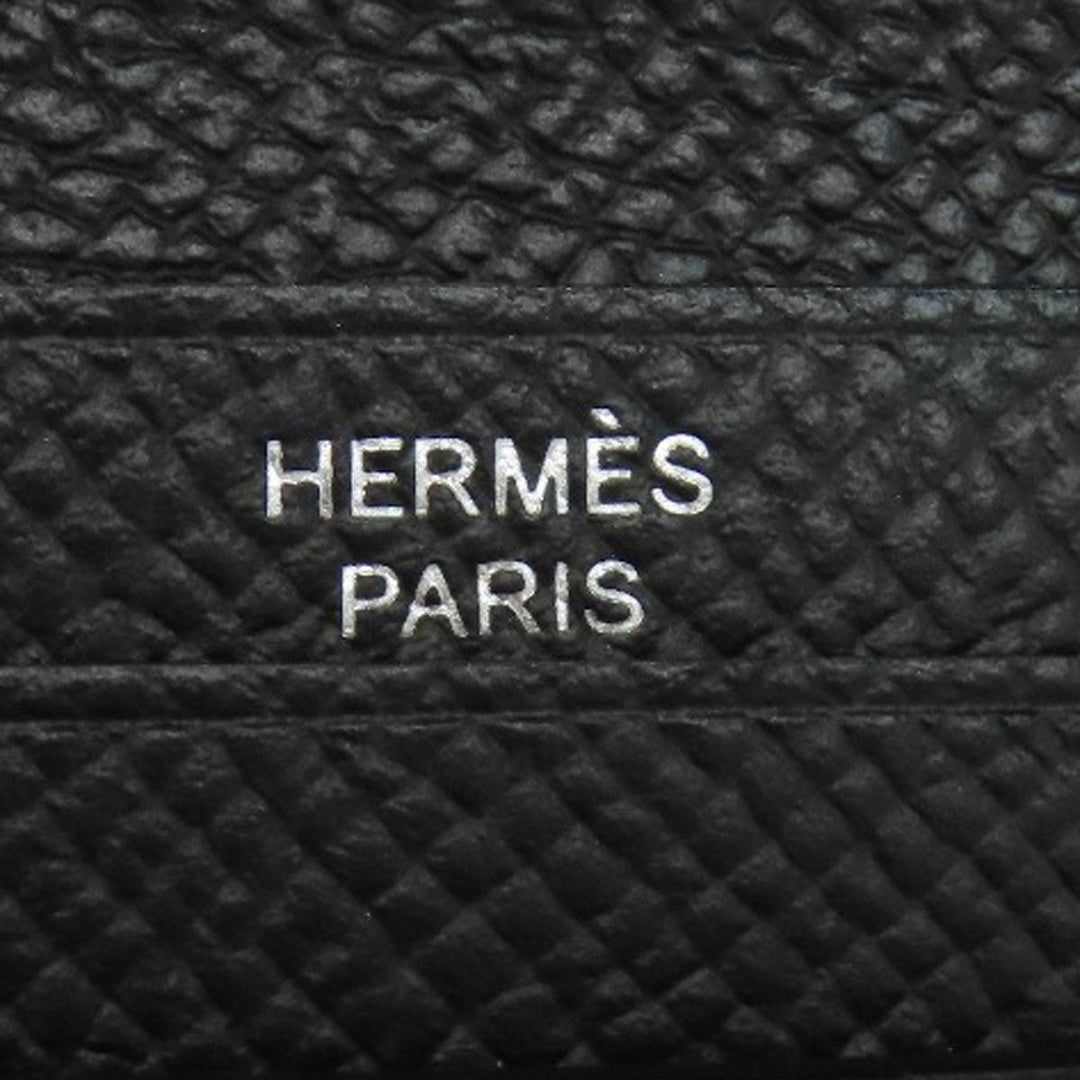HERMES Bifold Wallet Epsom black Bearn Compact SilverMetal Women Used Authentic