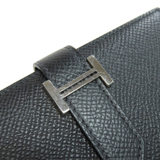 HERMES Bifold Wallet Epsom black Bearn Compact SilverMetal Women Used Authentic