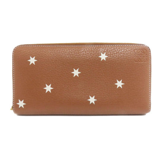 LOEWE Long Wallet Purse Calfskin Brown Star motif