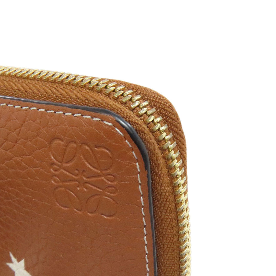 LOEWE Long Wallet Purse Calfskin Brown Star motif