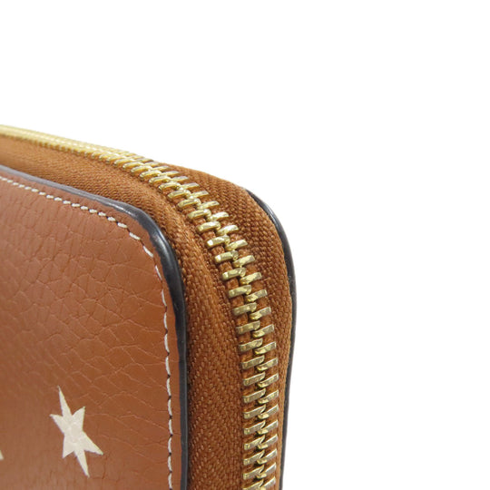 LOEWE Long Wallet Purse Calfskin Brown Star motif