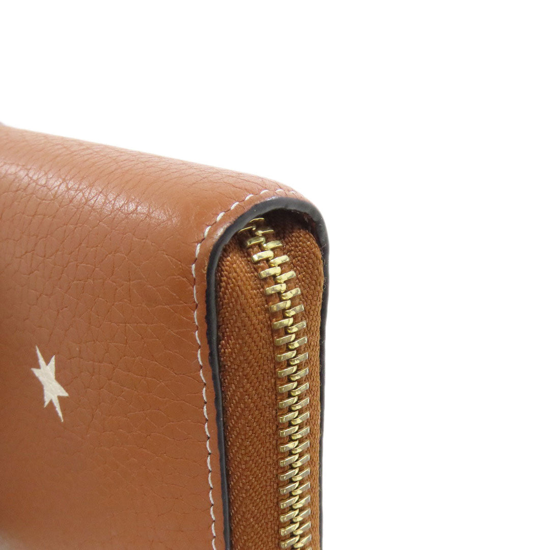 LOEWE Long Wallet Purse Calfskin Brown Star motif