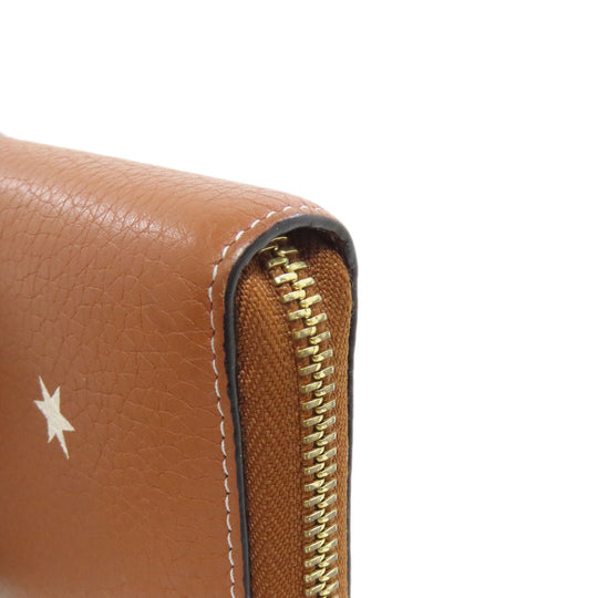 LOEWE Long Wallet Purse Calfskin Brown Star motif