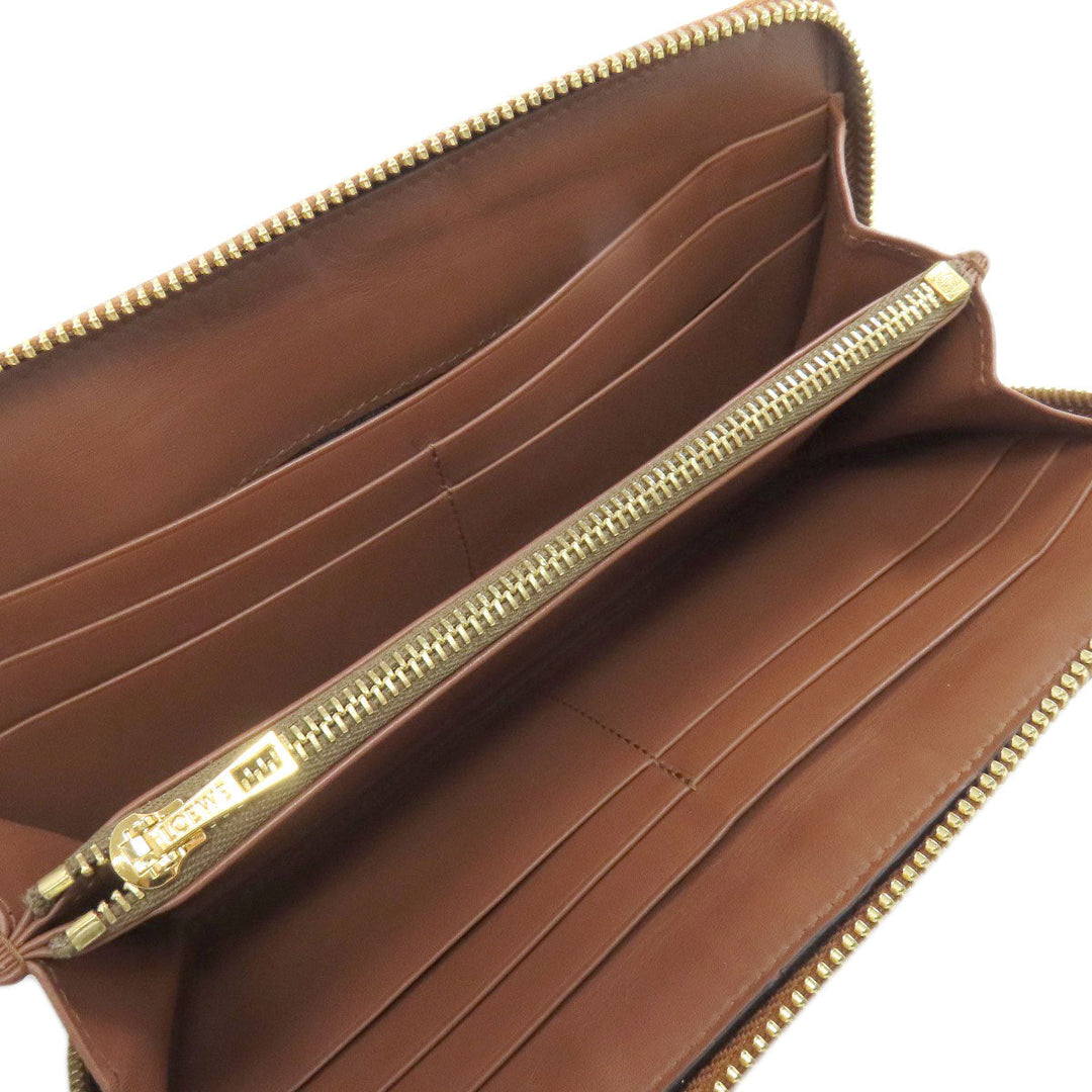 LOEWE Long Wallet Purse Calfskin Brown Star motif