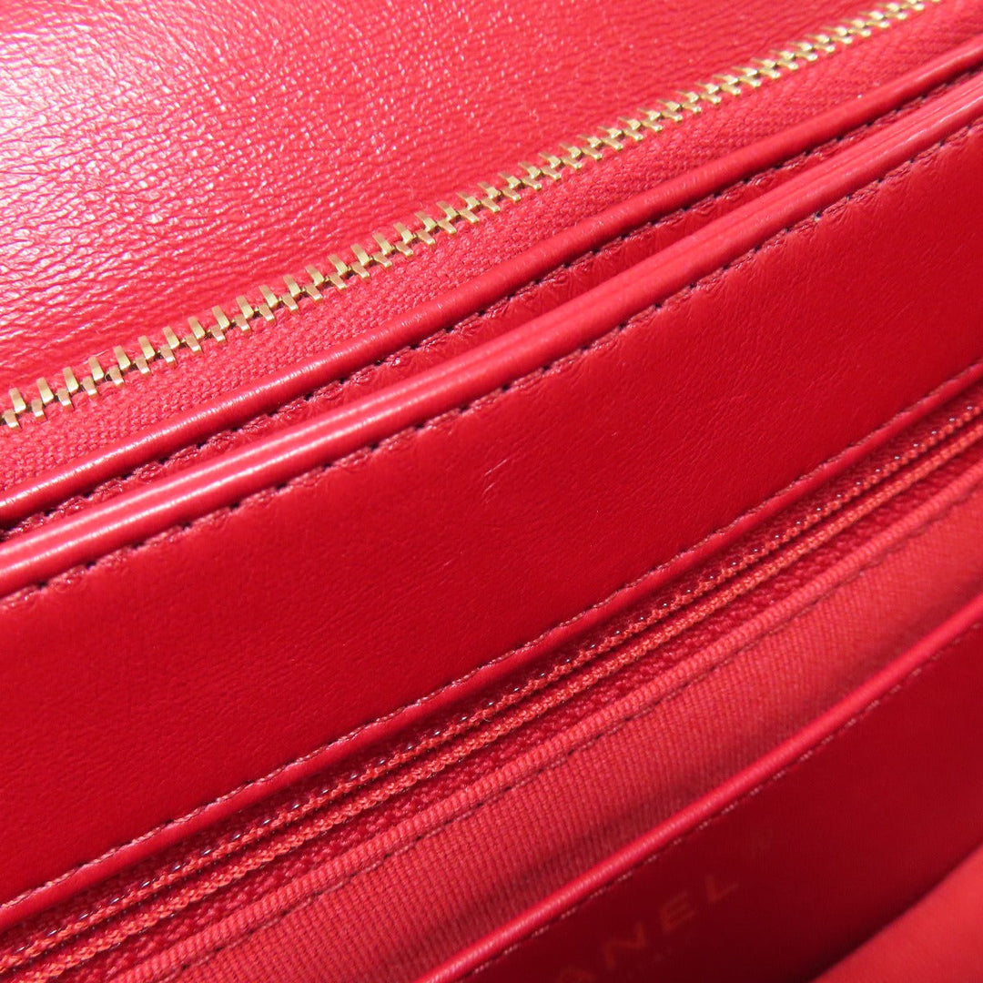 CHANEL Shoulder Bag lambskin Red ChainShoulder Matelasse Gold Metal