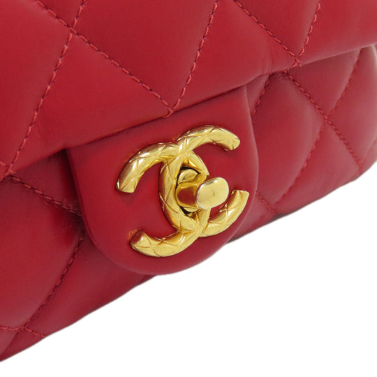 CHANEL Shoulder Bag lambskin Red ChainShoulder Matelasse Gold Metal