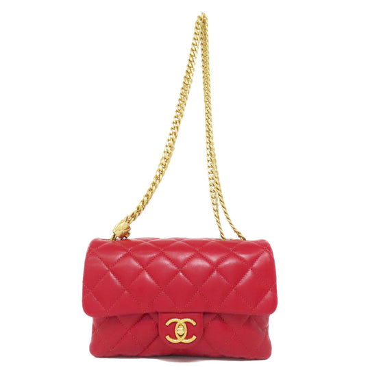 CHANEL Shoulder Bag lambskin Red ChainShoulder Matelasse Gold Metal