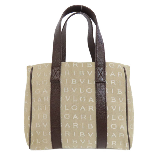 BVLGARI Handbag canvas beige Mini Tote Bag Logomania Women Used Authentic