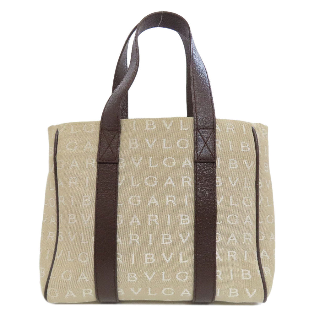 BVLGARI Handbag canvas beige Mini Tote Bag Logomania Women Used Authentic
