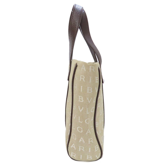 BVLGARI Handbag canvas beige Mini Tote Bag Logomania Women Used Authentic