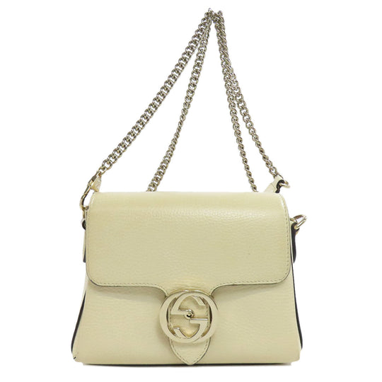 GUCCI Shoulder Bag 607720 Calfskin white Interlocking G outlet Women Used Authentic