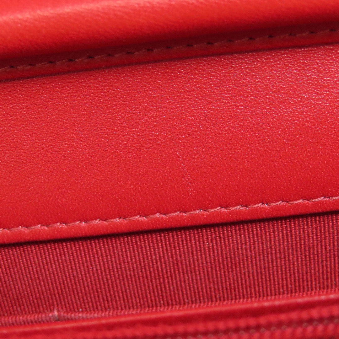 CHANEL Shoulder Bag lambskin Red Chain Wallet COCO Mark SilverMetal Women Used Authentic