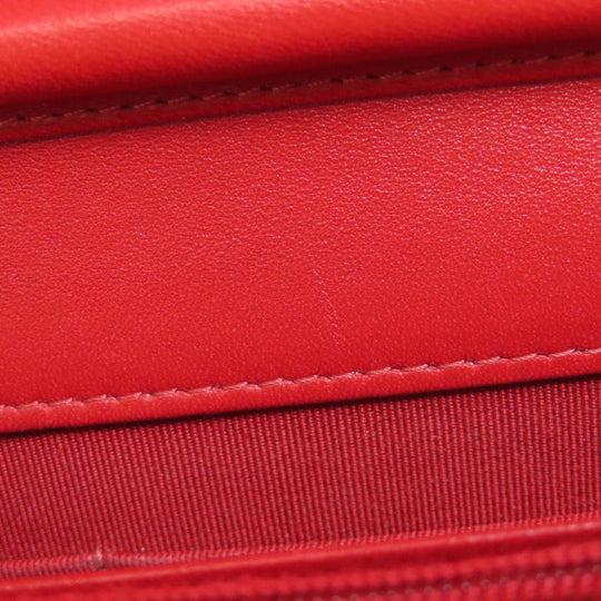 CHANEL Shoulder Bag lambskin Red Chain Wallet COCO Mark SilverMetal Women Used Authentic
