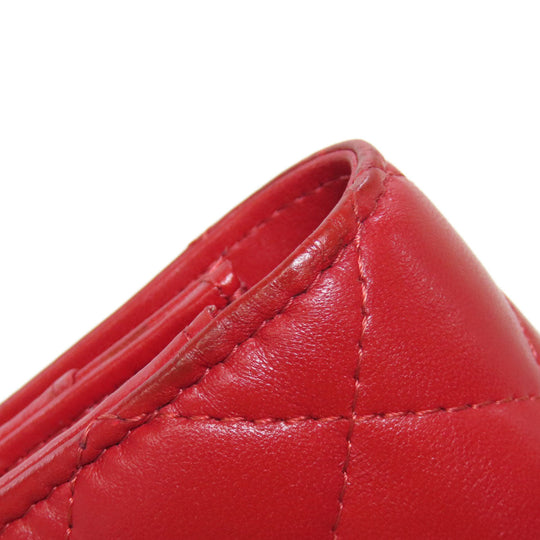 CHANEL Shoulder Bag lambskin Red Chain Wallet COCO Mark SilverMetal Women Used Authentic