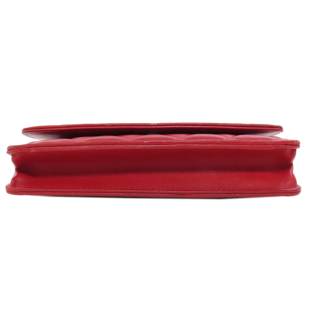 CHANEL Shoulder Bag lambskin Red Chain Wallet COCO Mark SilverMetal Women Used Authentic