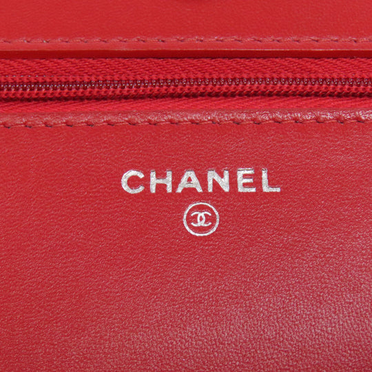 CHANEL Shoulder Bag lambskin Red Chain Wallet COCO Mark SilverMetal Women Used Authentic