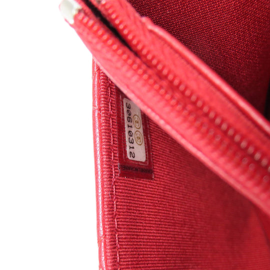 CHANEL Shoulder Bag lambskin Red Chain Wallet COCO Mark SilverMetal Women Used Authentic