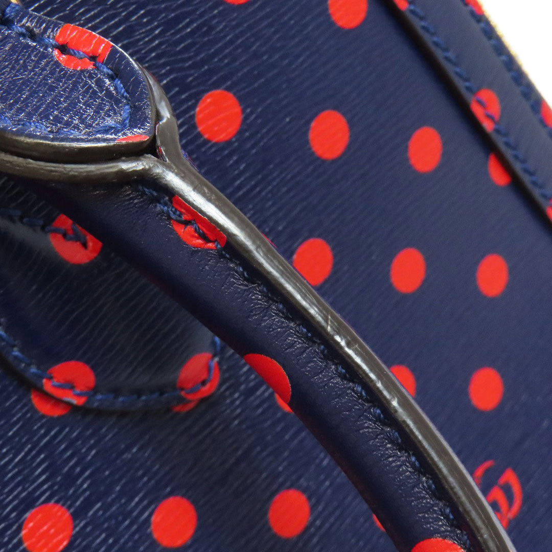 GUCCI Handbag 620850 leather Navy Horsebit Dot Pattern 2WAY Women Used Authentic