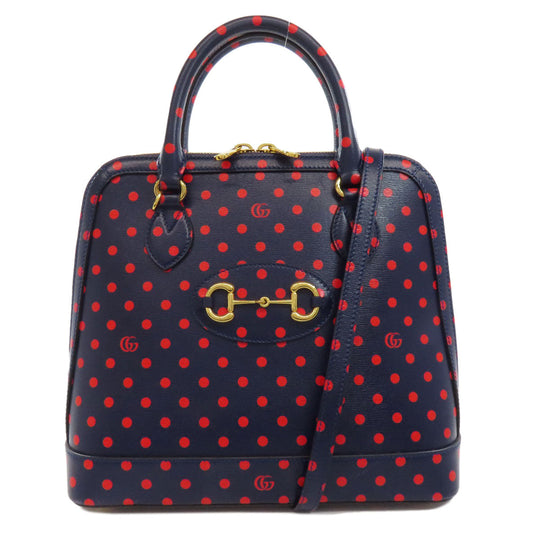 GUCCI Handbag 620850 leather Navy Horsebit Dot Pattern 2WAY Women Used Authentic