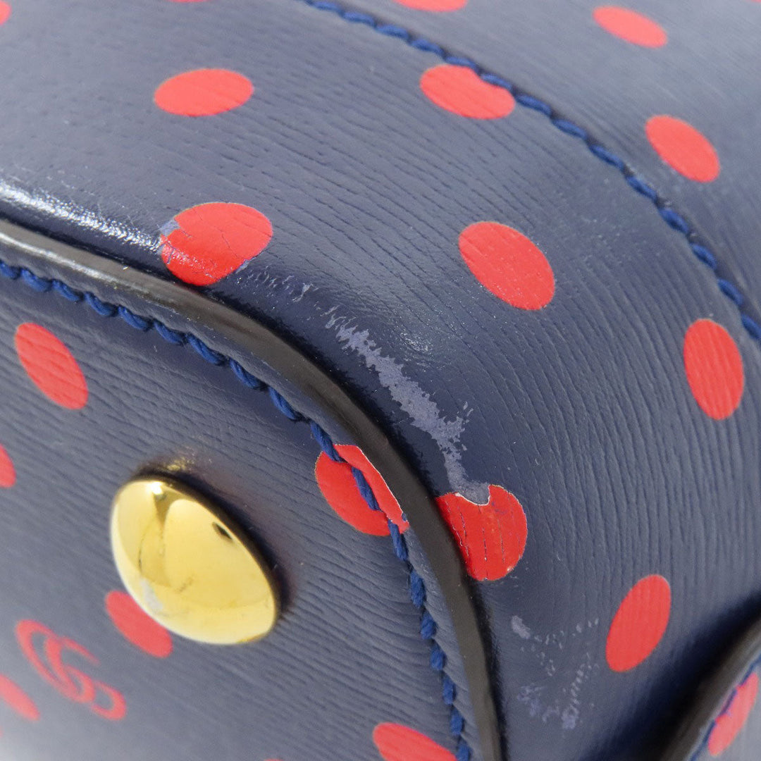 GUCCI Handbag 620850 leather Navy Horsebit Dot Pattern 2WAY Women Used Authentic