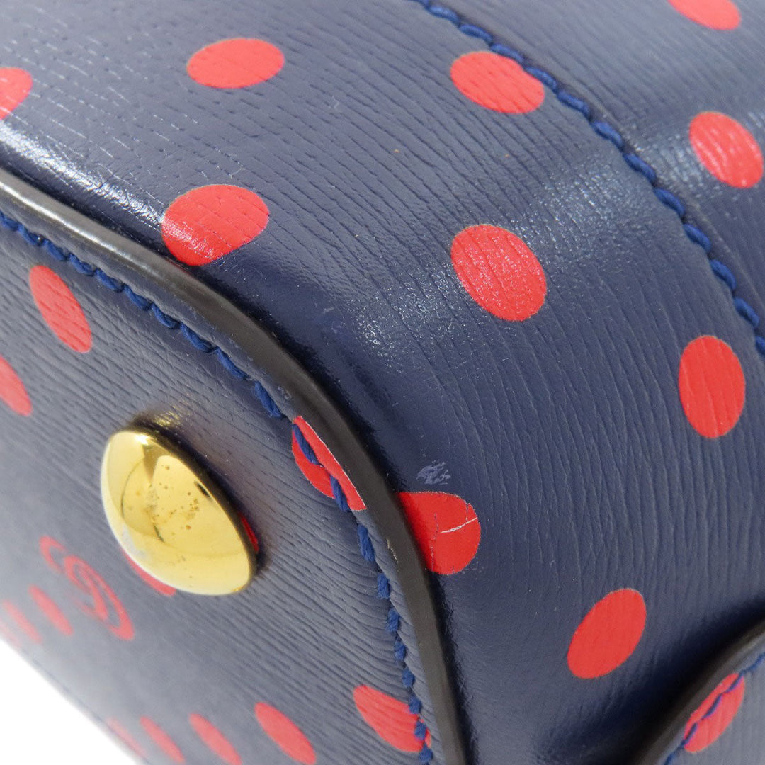 GUCCI Handbag 620850 leather Navy Horsebit Dot Pattern 2WAY Women Used Authentic