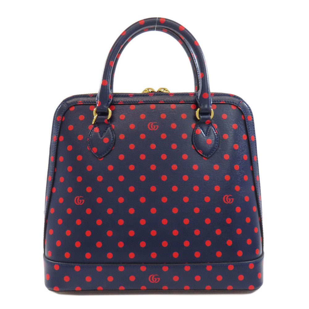 GUCCI Handbag 620850 leather Navy Horsebit Dot Pattern 2WAY Women Used Authentic