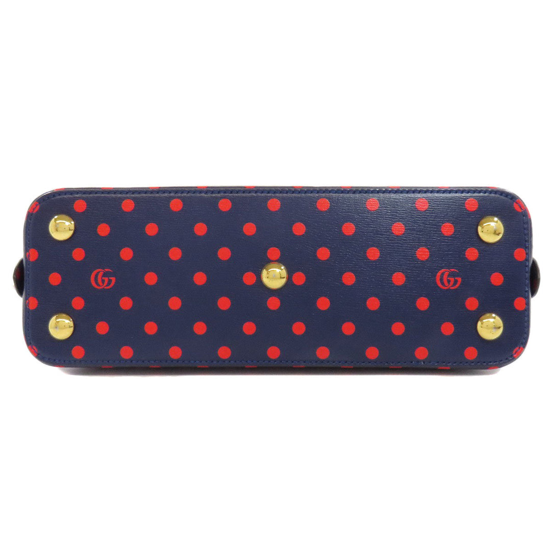 GUCCI Handbag 620850 leather Navy Horsebit Dot Pattern 2WAY Women Used Authentic